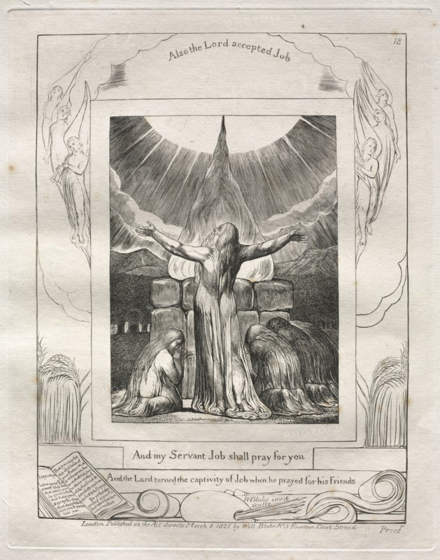 The Book of Job:  Pl. 18, And my Servant Job shall pray for you, 1825. William Blake (British, 1757-1827). Engraving