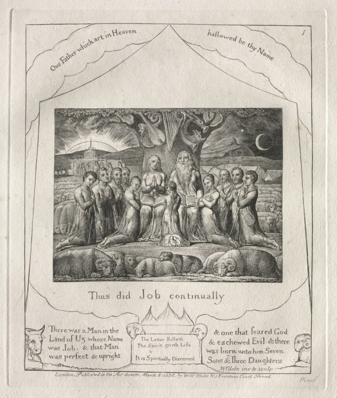 The Book of Job:  Pl. 1, Thus did Job continually, 1825. William Blake (British, 1757-1827). Engraving