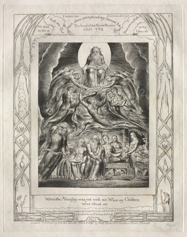 The Book of Job:  Pl. 2, When the Almighty was yet with me, When my Children / were about me, 1825. William Blake (British, 1757-1827). Engraving