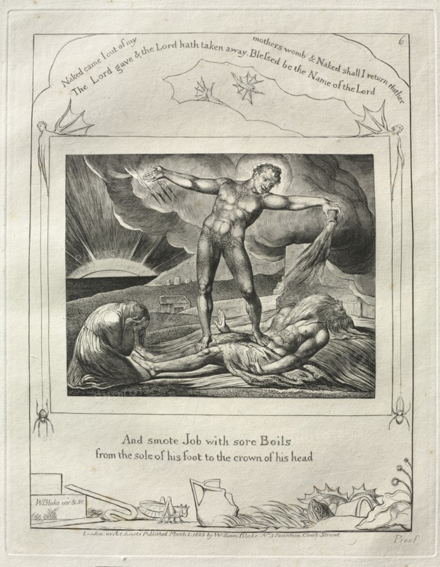 The Book of Job:  Pl. 6, And smote Job with sore Boils / from the sole of his foot to the crown of his head, 1825. William Blake (British, 1757-1827). Engraving