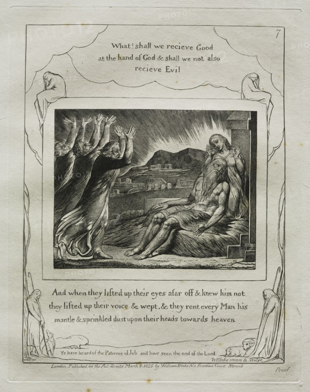 The Book of Job:  Pl. 7, And when they lifted up their eyes afar off and knew him not / they lifted up their voices and wept, 1825. William Blake (British, 1757-1827). Engraving