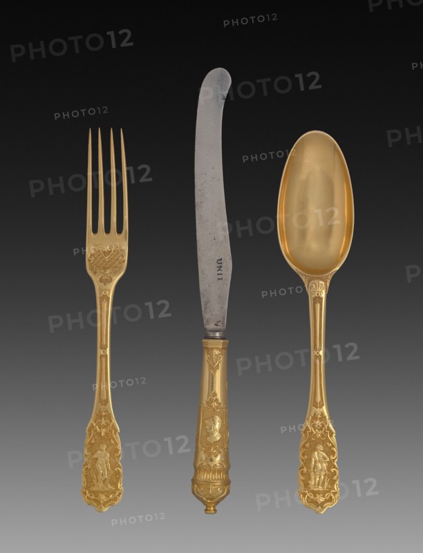 Knife, Fork, and Spoon, c. 1725. Germany, Augsburg(?), 18th century. Gold; overall: 22.3 cm (8 3/4 in.).