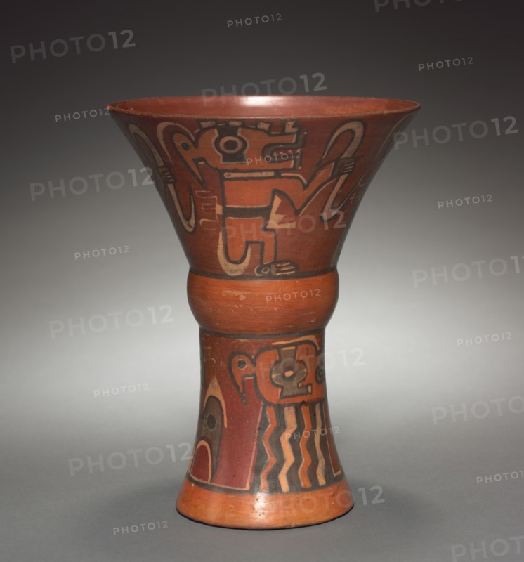 Kero (Waisted Cup), 400-1000. Bolivia, Cochabamba(?), Tiwanaku style, 400-1000. Earthenware with colored slips; overall: 22.3 x 17 cm (8 3/4 x 6 11/16 in.).