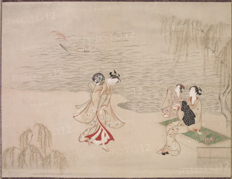 Beauties at the Seashore, c. 1765-1792. Ippitsusai Buncho (Japanese). Hanging scroll; ink and color on paper; image: 41.3 x 54 cm (16 1/4 x 21 1/4 in.); overall: 134 x 72.8 cm (52 3/4 x 28 11/16 in.).