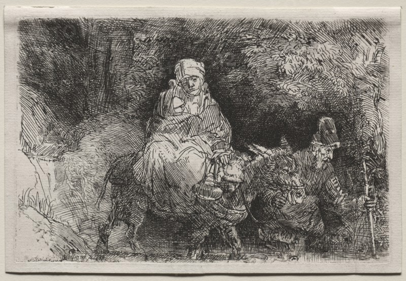 The Flight into Egypt: Crossing a Brook, 1654. Rembrandt van Rijn (Dutch, 1606-1669). Etching and drypoint; sheet: 10.3 x 15.4 cm (4 1/16 x 6 1/16 in.); platemark: 9.5 x 14.6 cm (3 3/4 x 5 3/4 in.)