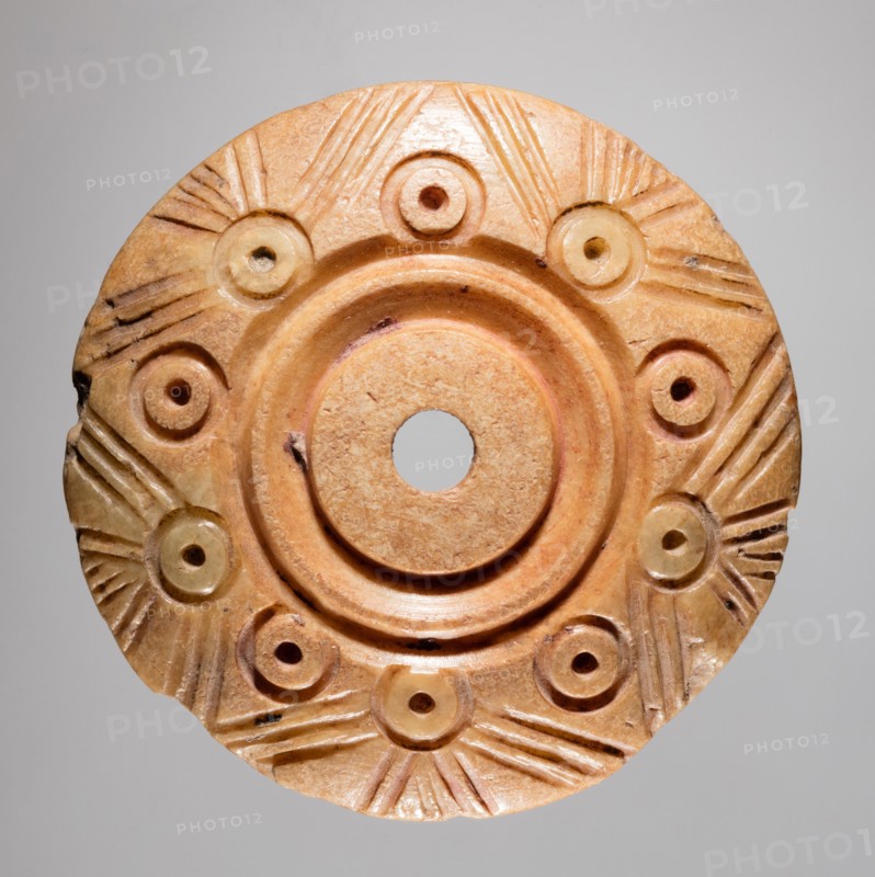 Spindle Whorl, 700s - 900s. Iran, early Islamic period, 8th - 10th century. Bone, incised; overall: 0.4 x 3 x 3 cm (3/16 x 1 3/16 x 1 3/16 in.)