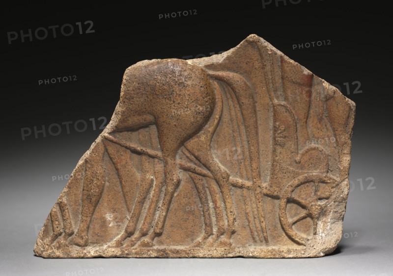 Plaque Fragment of Horses and Chariot, 500-475. Italy, Etruscan, 5th Century BC. Terracotta; overall: 16.1 x 22.3 x 2 cm (6 5/16 x 8 3/4 x 13/16 in.).