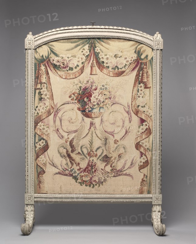 Fire Screen, c. 1785. France, Paris, style of Louis XVI, 18th century. Carved and painted wood with tapestry panel; overall: 109.9 x 73.7 x 41.9 cm (43 1/4 x 29 x 16 1/2 in.).