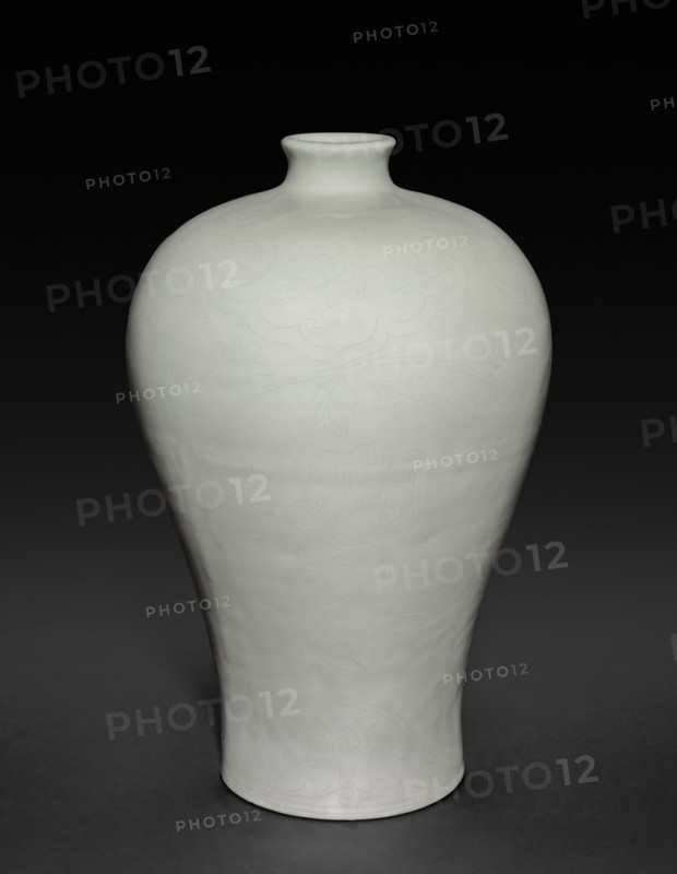 Meiping  Vase with Cloud Collars and Peony Sprays, 1403-1424. China, Jiangxi province, Jingdezhen kilns, Ming dynasty (1368-1644), Yongle period (1403-1424). Porcelain with incised decoration and white glaze; diameter: 20.3 cm (8 in.); overall: 32.1 cm (12 5/8 in.).