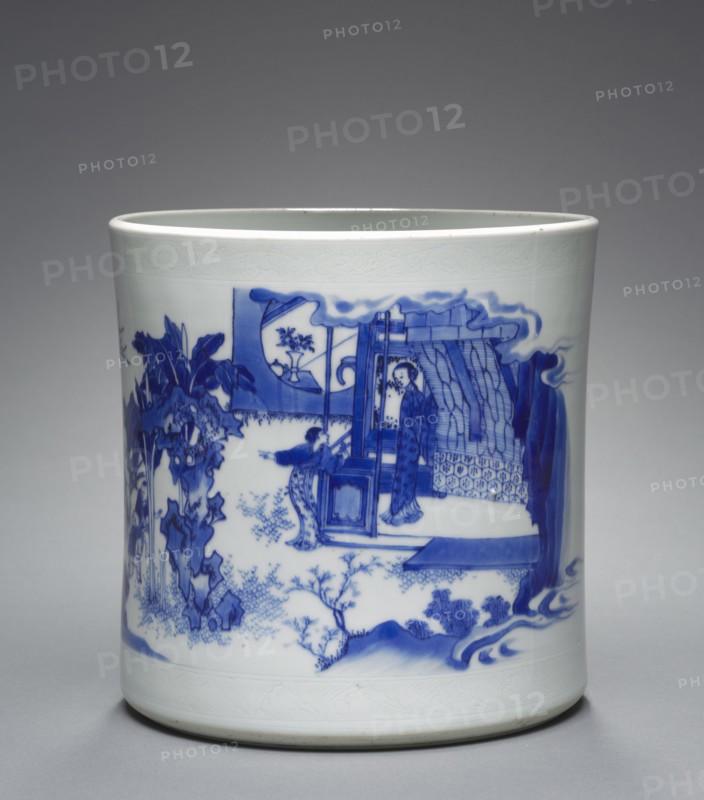 Brush Pot with Episode from Life on Sima Guang, 1628-1661. China, Jiangxi province, Jingdezhen, Qing dynasty, Shunzhi period (1644-61). Porcelain with underglaze blue decoration; diameter: 20.2 cm (7 15/16 in.); overall: 20.4 cm (8 1/16 in.).