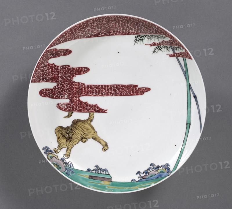 Plate with Tiger in Bamboo, c. 1700. Japan, Edo Period (1615-1868). Porcelain with overglaze color enamels (Hizen ware, Arita type); diameter: 21.1 cm (8 5/16 in.); overall: 3.3 cm (1 5/16 in.).