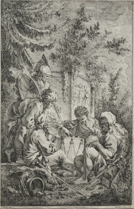 The First Guard. Gabriel Huquier (French, 1695-1772), after François Boucher (French, 1703-1770). Etching; image: 32.4 x 20.8 cm (12 3/4 x 8 3/16 in.)