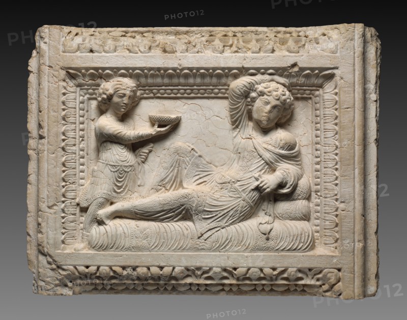 Tomb Relief, 230. Syria, Palmyra, 3rd century. Limestone; overall: 55.3 x 73.7 x 18.5 cm (21 3/4 x 29 x 7 5/16 in.).