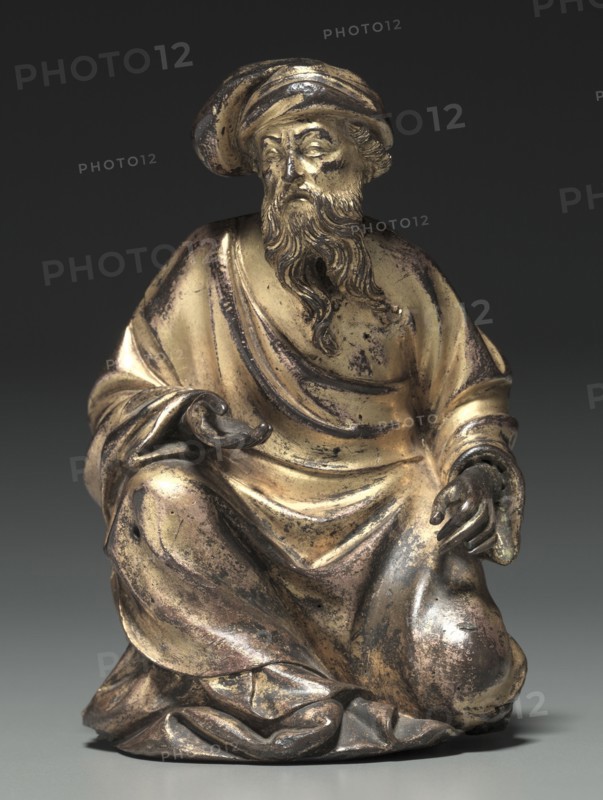 Kneeling Prophet from the Reliquary Chasse of Saint-Germain-des-Prés, 1409. Jean de Clichy (French), Gauthier du Four (French), and Guillaume Boey (French). Gilt bronze; overall: 13.8 x 9.3 x 8.7 cm (5 7/16 x 3 11/16 x 3 7/16 in.).