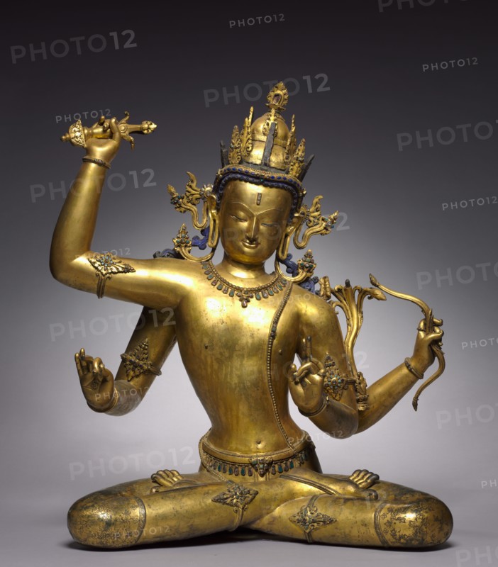 Bodhisattva of Wisdom (Manjushri), 1400s. Nepal, 15th century. Gilt bronze; overall: 78.1 x 67.6 cm (30 3/4 x 26 5/8 in.).