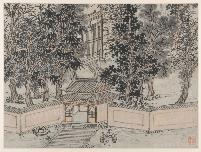 Twelve Views of Tiger Hill, Suzhou: Tiger-Flight Spring at the Back Gate, after 1490. Shen Zhou (Chinese, 1427-1509). Album leaf, ink on paper or ink and slight color on paper; image: 30.8 x 41.1 cm (12 1/8 x 16 3/16 in.); overall: 36.5 x 49.9 cm (14 3/8 x 19 5/8 in.).