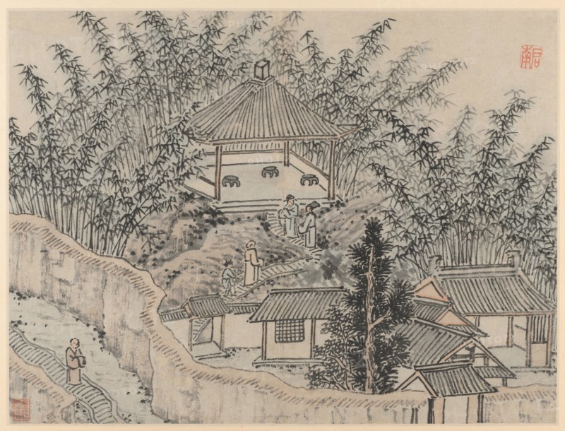 Twelve Views of Tiger Hill, Suzhou: Bamboo Pavilion, Tiger Hill, after 1490. Shen Zhou (Chinese, 1427-1509). Album leaf, ink on paper or ink and slight color on paper; image: 31.1 x 41.3 cm (12 1/4 x 16 1/4 in.); overall: 36.5 x 49.9 cm (14 3/8 x 19 5/8 in.).