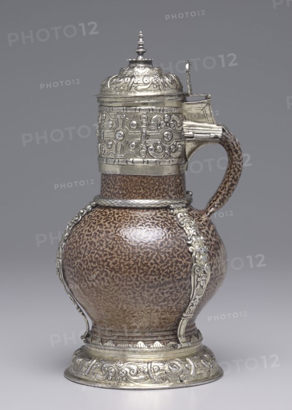 Tigerware Jug, 1594. Germany and England, 16th century. Stoneware with gilt-silver mounts; overall: 23.9 cm (9 7/16 in.).
