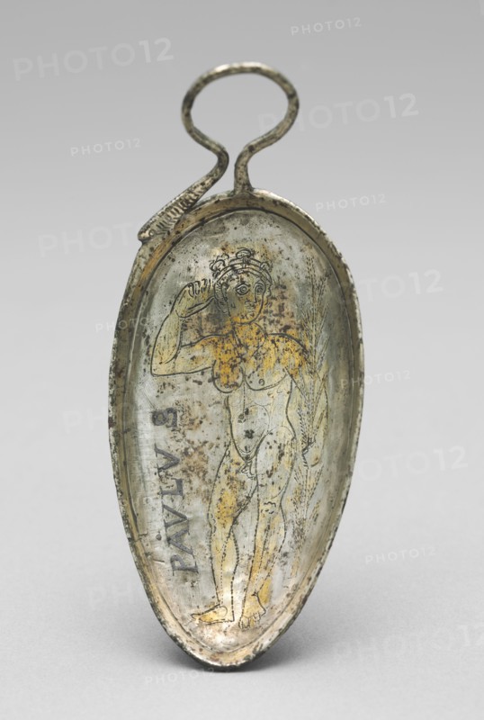 Spoon with Saint Paul as an Athlete, 350-400. Late Roman Empire, perhaps Syria, early Byzantine, 4th century. Silver, silver gilt, and niello; overall: 4.6 x 5.6 cm (1 13/16 x 2 3/16 in.).