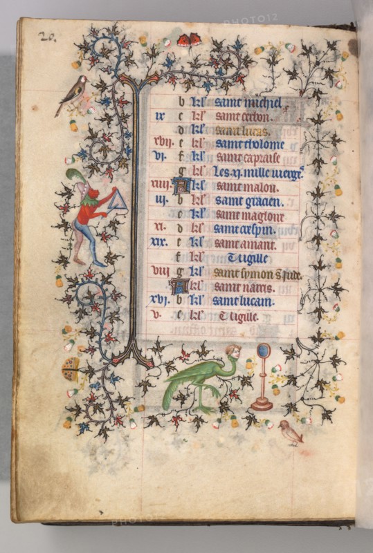 Hours of Charles the Noble, King of Navarre (1361-1425): fol. 10v, October, c. 1405. Master of the Brussels Initials and Associates (French). Ink, tempera, and gold on vellum; codex: 20.3 x 15.7 x 7 cm (8 x 6 3/16 x 2 3/4 in.)