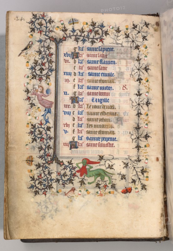Hours of Charles the Noble, King of Navarre (1361-1425): fol. 12v, December, c. 1405. Master of the Brussels Initials and Associates (French). Ink, tempera, and gold on vellum; codex: 20.3 x 15.7 x 7 cm (8 x 6 3/16 x 2 3/4 in.)