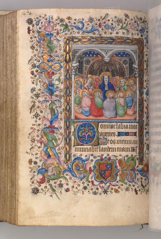 Hours of Charles the Noble, King of Navarre (1361-1425): fol. 137v, Pentecost, c. 1405. Master of the Brussels Initials and Associates (French). Ink, tempera, and gold on vellum; codex: 20.3 x 15.7 x 7 cm (8 x 6 3/16 x 2 3/4 in.).