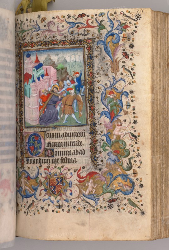 Hours of Charles the Noble, King of Navarre (1361-1425): fol. 170v, Christ Carrying the Cross, c. 1405. Master of the Brussels Initials and Associates (French). Ink, tempera, and gold on vellum; codex: 20.3 x 15.7 x 7 cm (8 x 6 3/16 x 2 3/4 in.)