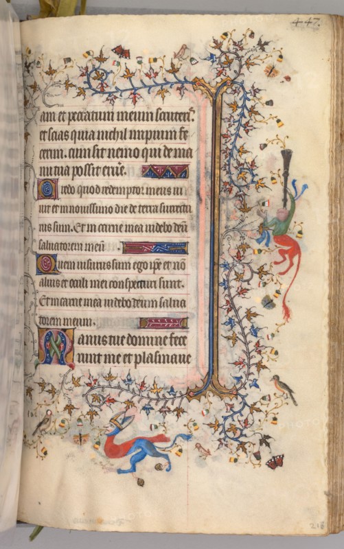 Hours of Charles the Noble, King of Navarre (1361-1425): fol. 218r, Text, c. 1405. Master of the Brussels Initials and Associates (French). Ink, tempera, and gold on vellum; codex: 20.3 x 15.7 x 7 cm (8 x 6 3/16 x 2 3/4 in.)
