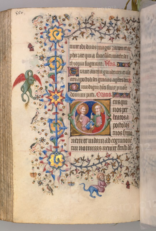 Hours of Charles the Noble, King of Navarre (1361-1425), fol. 269v, SS. Simon and Judas, c. 1405. Master of the Brussels Initials and Associates (French). Ink, tempera, and gold on vellum; codex: 20.3 x 15.7 x 7 cm (8 x 6 3/16 x 2 3/4 in.)