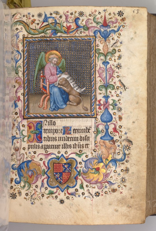 Hours of Charles the Noble, King of Navarre (1361-1425): fol. 27r, St. Mark, c. 1405. Master of the Brussels Initials and Associates (French). Ink, tempera, and gold on vellum; codex: 20.3 x 15.7 x 7 cm (8 x 6 3/16 x 2 3/4 in.)