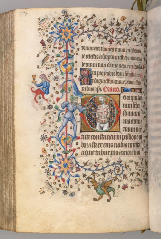 Hours of Charles the Noble, King of Navarre (1361-1425), fol. 279v, St. Sebastian, c. 1405. Master of the Brussels Initials and Associates (French). Ink, tempera, and gold on vellum; codex: 20.3 x 15.7 x 7 cm (8 x 6 3/16 x 2 3/4 in.)