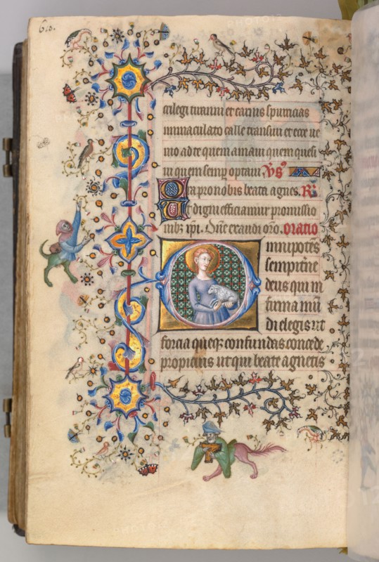 Hours of Charles the Noble, King of Navarre (1361-1425), fol. 299v, St. Agnes, c. 1405. Master of the Brussels Initials and Associates (French). Ink, tempera, and gold on vellum; codex: 20.3 x 15.7 x 7 cm (8 x 6 3/16 x 2 3/4 in.)