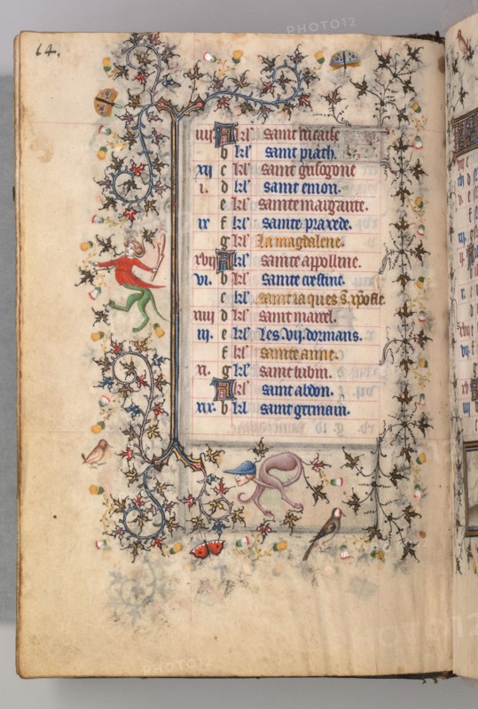 Hours of Charles the Noble, King of Navarre (1361-1425): fol. 7v, July, c. 1405. Master of the Brussels Initials and Associates (French). Ink, tempera, and gold on vellum; codex: 20.3 x 15.7 x 7 cm (8 x 6 3/16 x 2 3/4 in.)