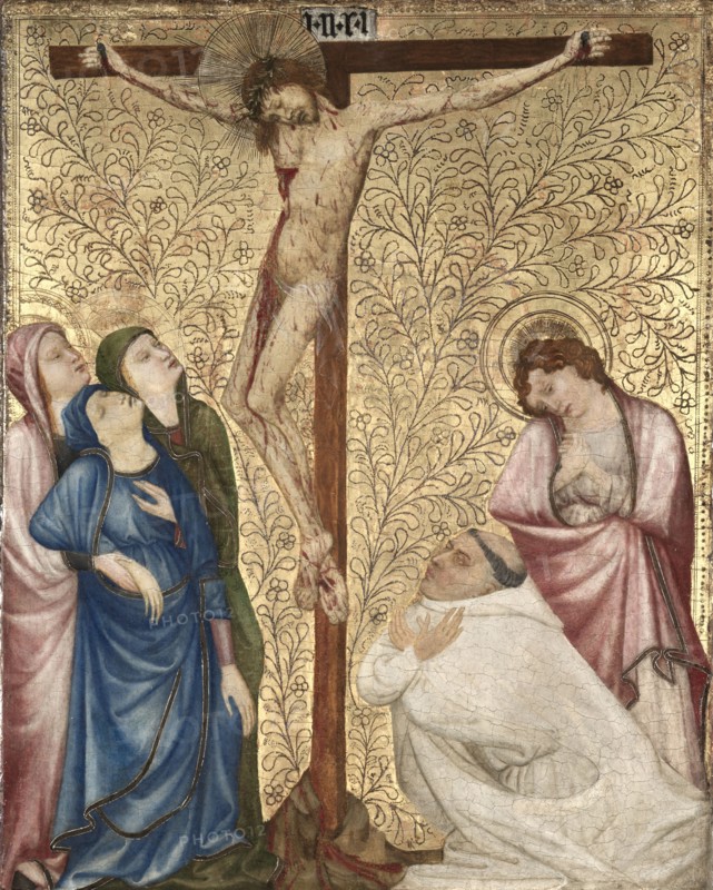 Calvary with a Carthusian Monk, 1389-1395. Jean de Beaumetz (French, c. 1335-1396). Oil on oak panel; framed: 63.5 x 52.5 x 6.7 cm (25 x 20 11/16 x 2 5/8 in.); unframed: 56.6 x 45.7 cm (22 5/16 x 18 in.).