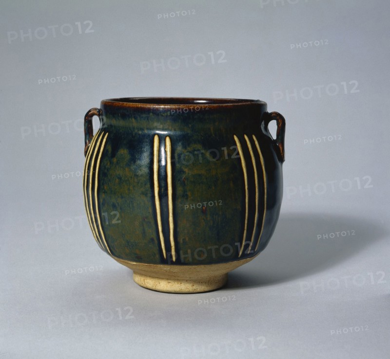 Jar with Handles: Cizhou ware, 12th-13th Century. China, Henan or Hebei province, Jin dynasty (1115-1234). Glazed buff stoneware with underglaze iron slip coating; diameter: 12.5 cm (4 15/16 in.); overall: 11.5 cm (4 1/2 in.).
