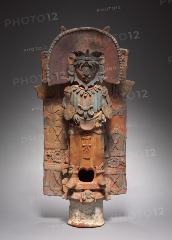 Incensario (Incense Burner) Support, 600-900. Mesoamerica, Maya, Palenque region, Classic Period (250-900) or modern. Earthenware with pigments; overall: 92.1 x 48.3 x 24.8 cm (36 1/4 x 19 x 9 3/4 in.).