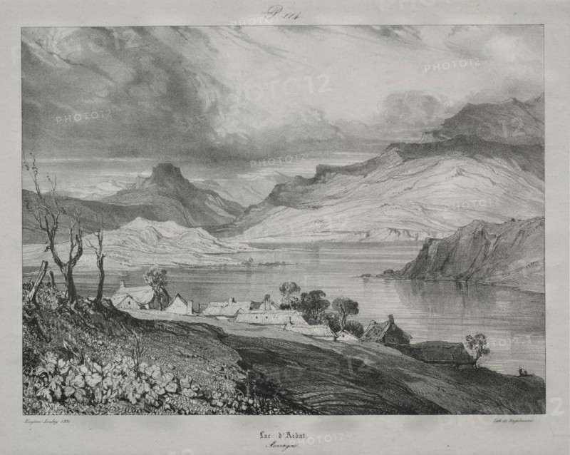 Auvergne:  Lac d'Aidat, Auvergne, 1831. Eugène Isabey (French, 1803-1886). Lithograph