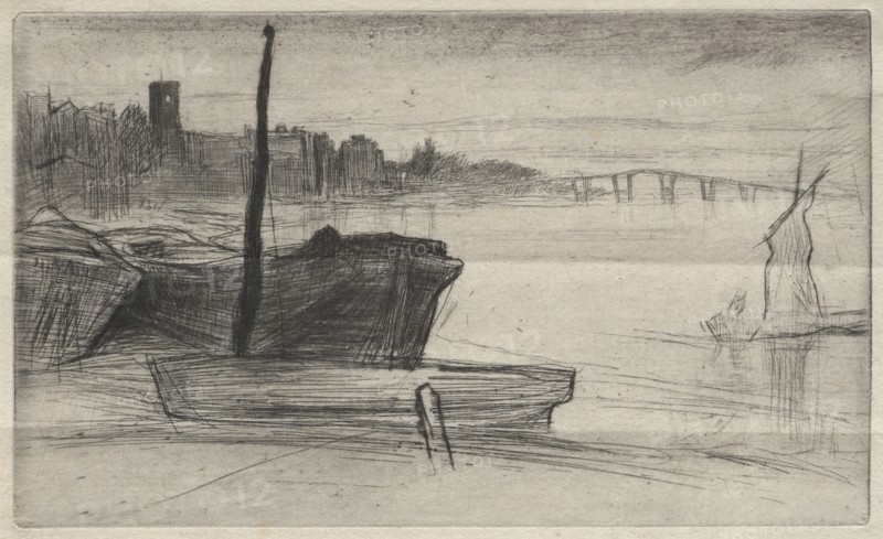 Chelsea Bridge and Church, 1871. James McNeill Whistler (American, 1834-1903). Etching