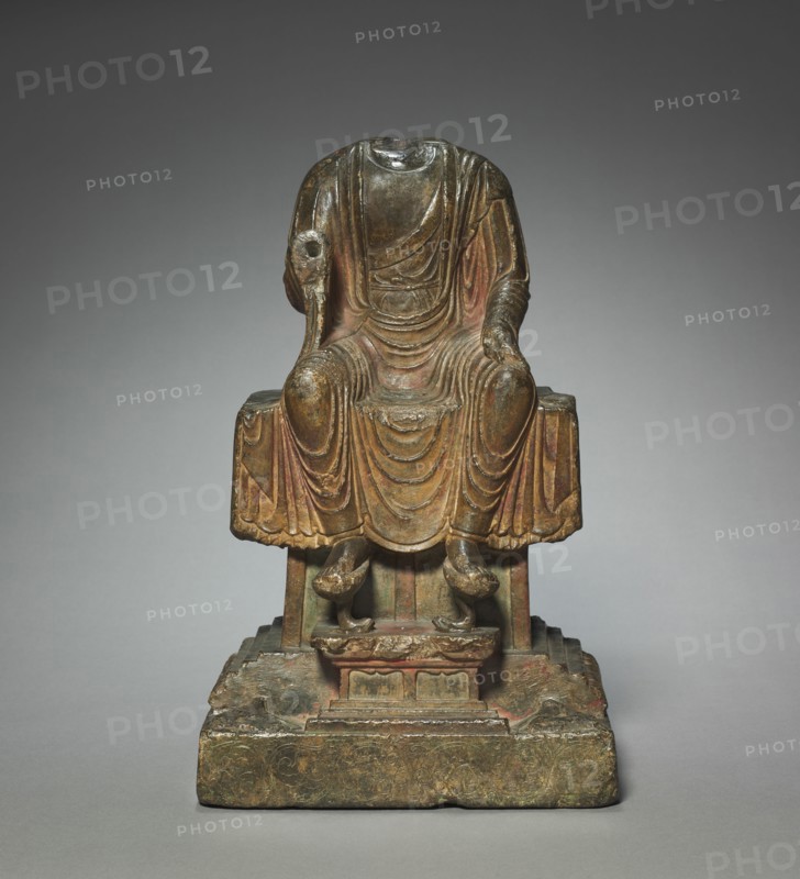 Mi-lê:  Maitreya Buddha, 683. China, Tang dynasty (618-907). Limestone; overall: 33 x 20.4 cm (13 x 8 1/16 in.).