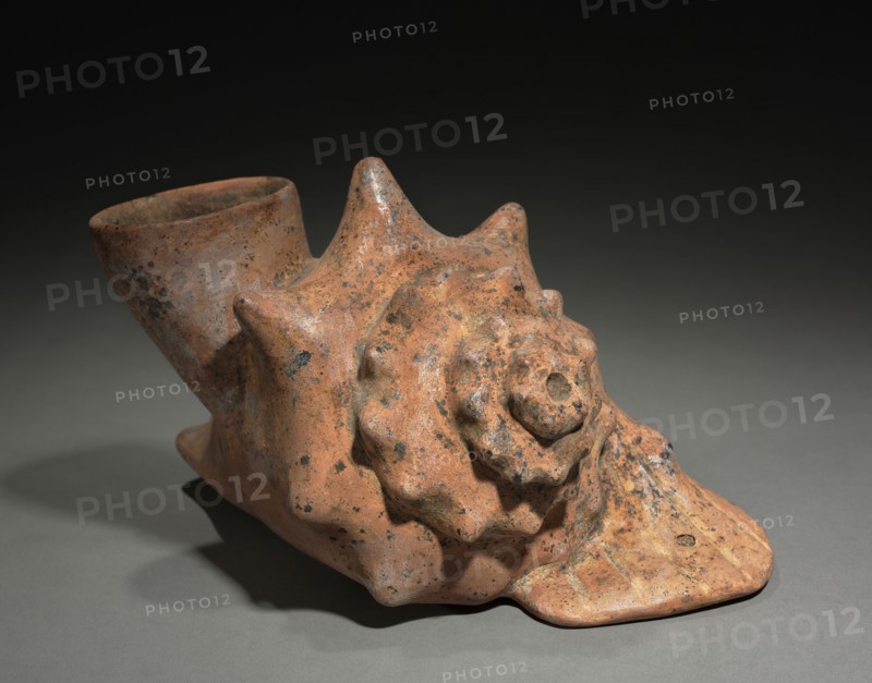Conch Shell Trumpet Vessel, 200 BC-300. West Mexico, Colima, Comala style (200 BC-AD 300). Earthenware; overall: 15.5 x 23.5 x 26.6 cm (6 1/8 x 9 1/4 x 10 1/2 in.).