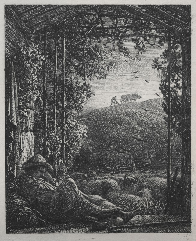 The Sleeping Shepherd, 1857. Samuel Palmer (British, 1805-1881). Etching
