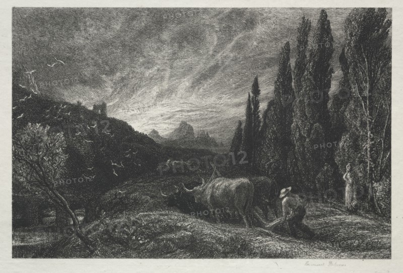 The Early Plowman. Samuel Palmer (British, 1805-1881). Etching