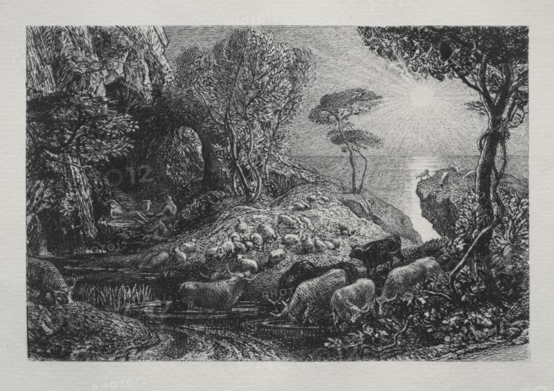 Moeris and Galatea, 1883. Samuel Palmer (British, 1805-1881). Etching