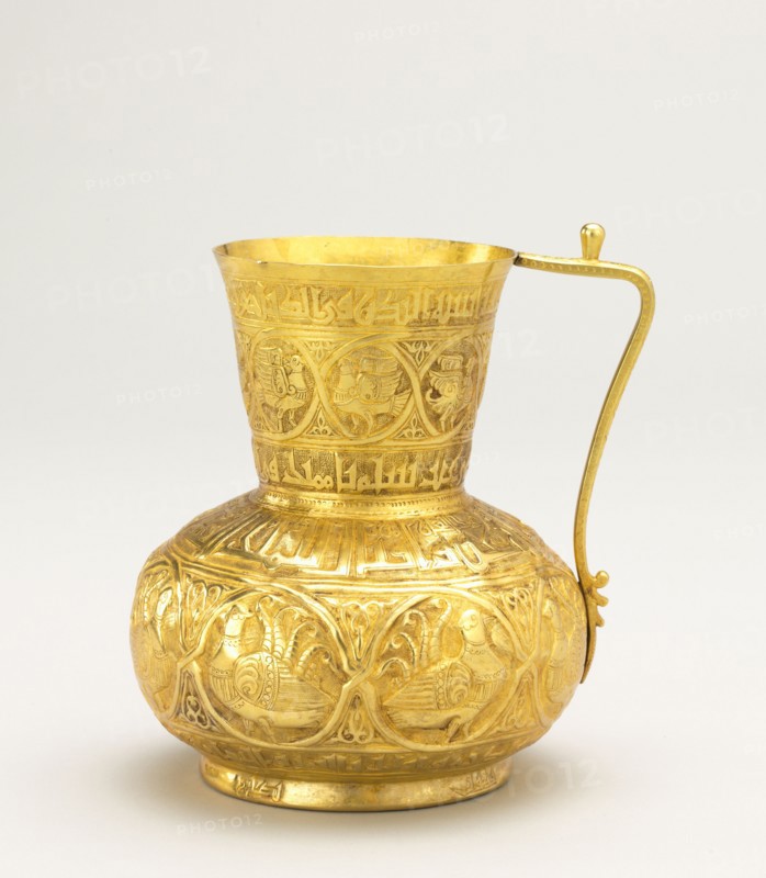 Jug, 900s. Iran or Iraq, Baghdad, Buyid Period, reign of Samsam al-Dawla (985-998 AD). Gold with repoussé and chased and engraved decoration; overall: 12.5 x 10.2 cm (4 15/16 x 4 in.); diameter of base: 7 cm (2 3/4 in.).