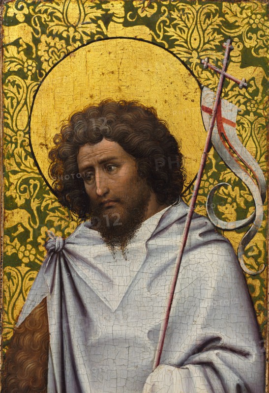 John the Baptist, c. 1410. Robert Campin (Netherlandish, 1375/79-1444). Oil on oak panel; framed: 25 x 20 x 3 cm (9 13/16 x 7 7/8 x 1 3/16 in.); unframed: 17.3 x 11.6 cm (6 13/16 x 4 9/16 in.).