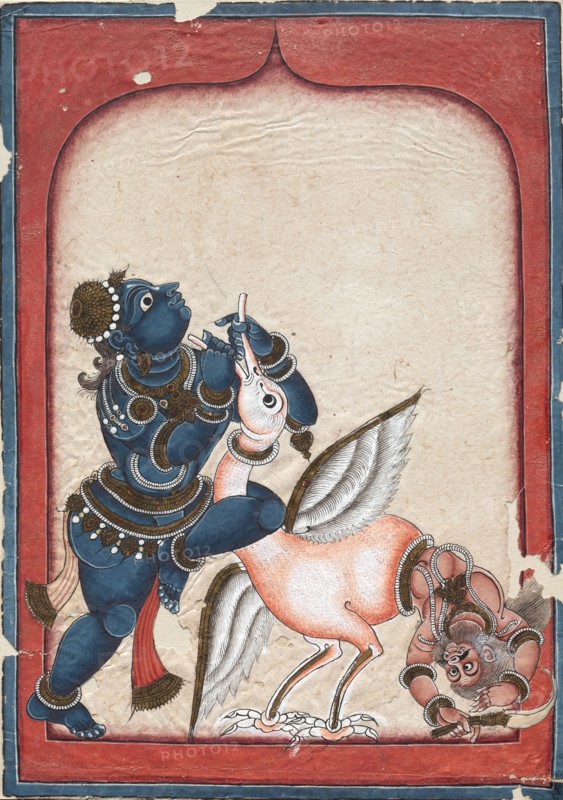 Krishna Vanquishing Vakasura, late 1700s. Southern India, probably Mysore, late 18th Century. Ink, color and gold on paper; overall: 27.8 x 19.7 cm (10 15/16 x 7 3/4 in.).