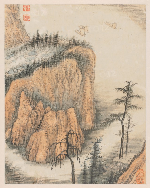 Reminiscences of Qinhuai River, 1642-1707. Shitao (Chinese, 1642-1707). Album leaf, ink and color on Song paper; image: 25.5 x 20.2 cm (10 1/16 x 7 15/16 in.); overall: 33 x 24.3 cm (13 x 9 9/16 in.).