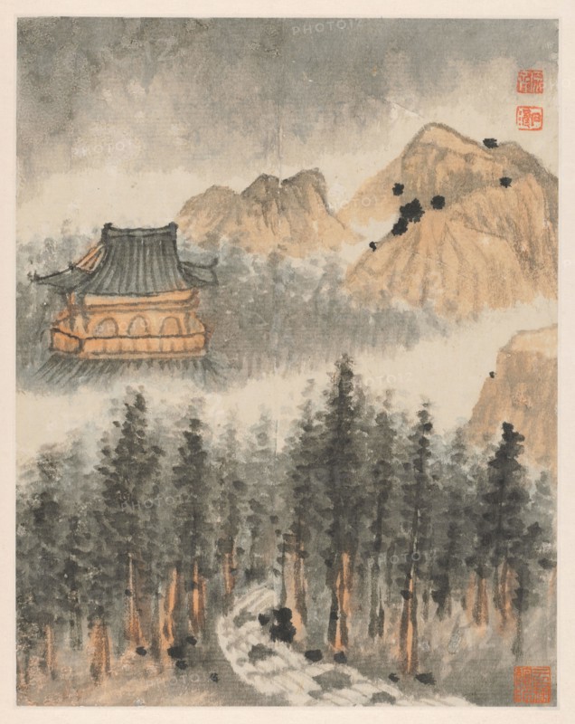 Reminiscences of Qinhuai River, 1642-1707. Shitao (Chinese, 1642-1707). Album leaf, ink and color on Song paper; image: 25.5 x 20.2 cm (10 1/16 x 7 15/16 in.); overall: 33 x 24.3 cm (13 x 9 9/16 in.).