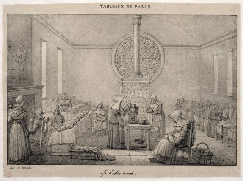 Scenes of Paris:  The Foundling Hospital. Jean Henri Marlet (French, 1770-1847). Lithograph