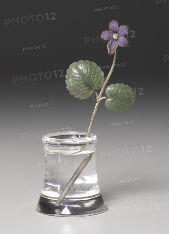 Violet, late 1800s - early 1900s. Firm of Peter Carl Fabergé (Russian, 1846-1920). Enamel, silver gilt, jade, diamond, rock crystal; overall: 9.9 x 3.7 cm (3 7/8 x 1 7/16 in.).